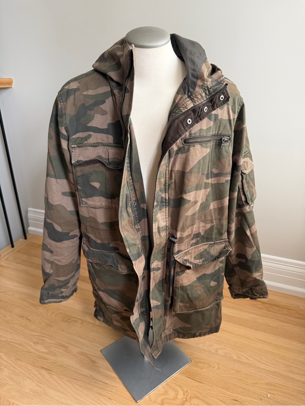 H&M Men's Camouflage Hooded Field Jacket in Green & Brown